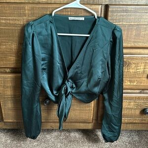 Silky long sleeve tie top